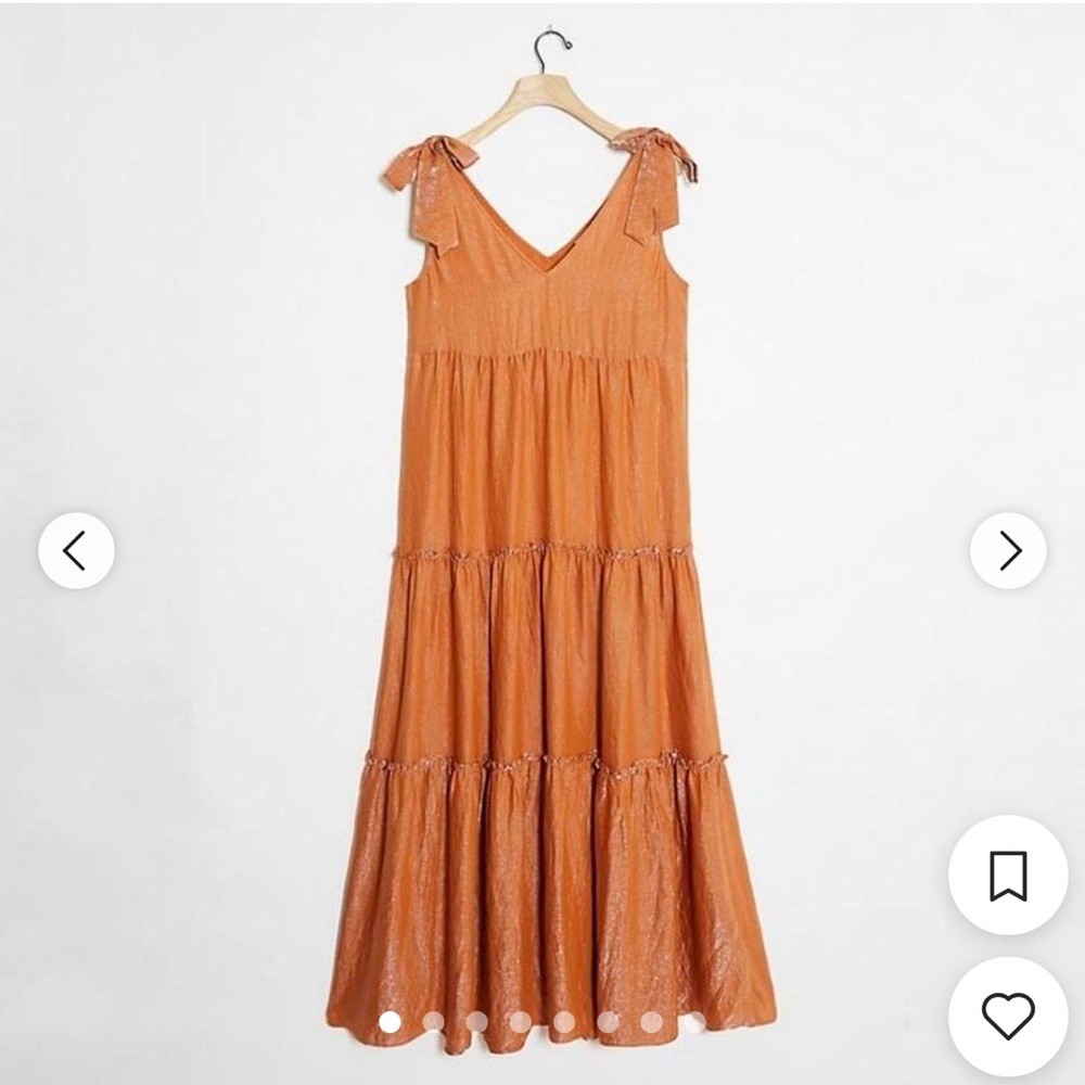 Anthropologie Maeve Soraya Shimmer Tiered Maxi Dress in Orange